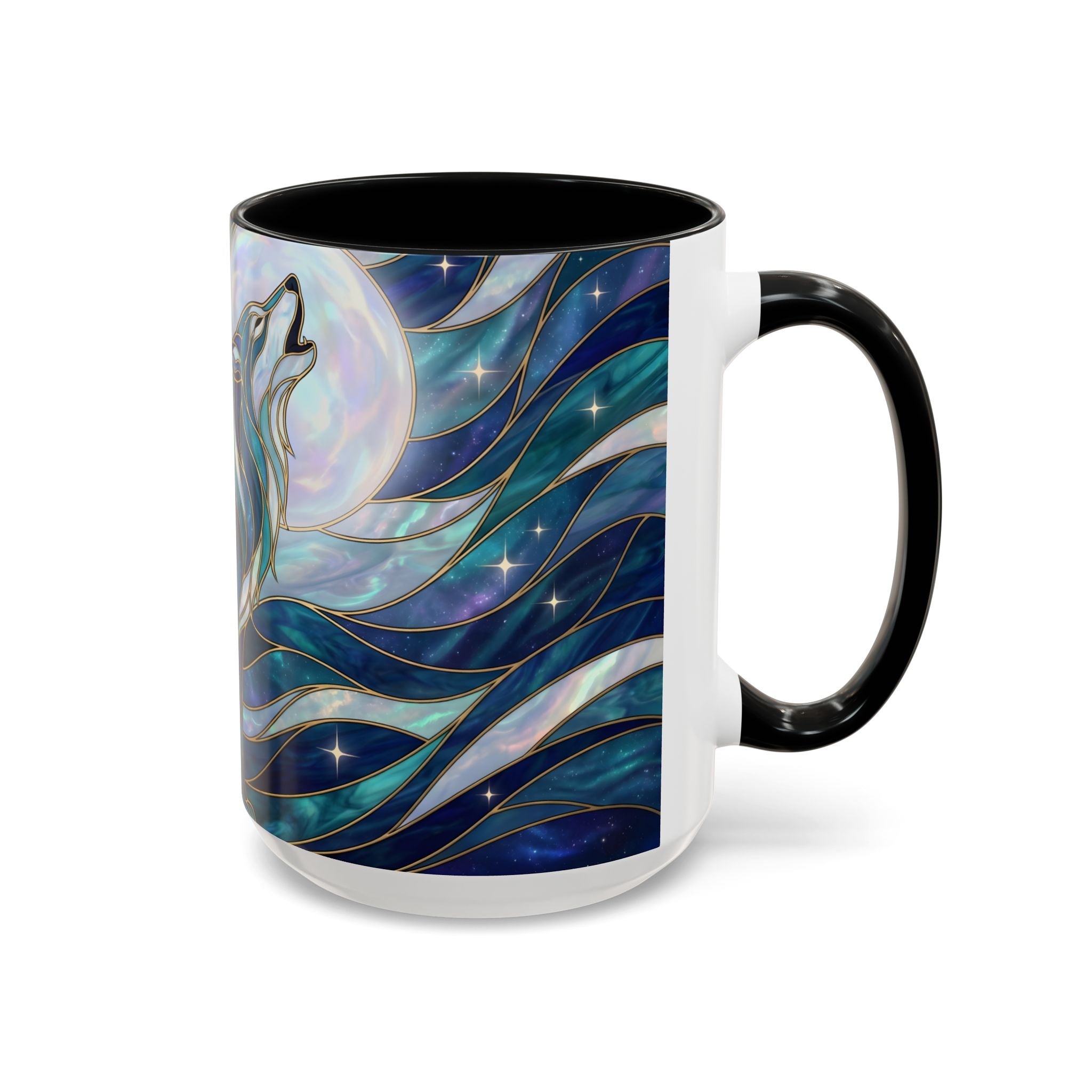 Celestial Blue Wolf Stained Glass Style Mug