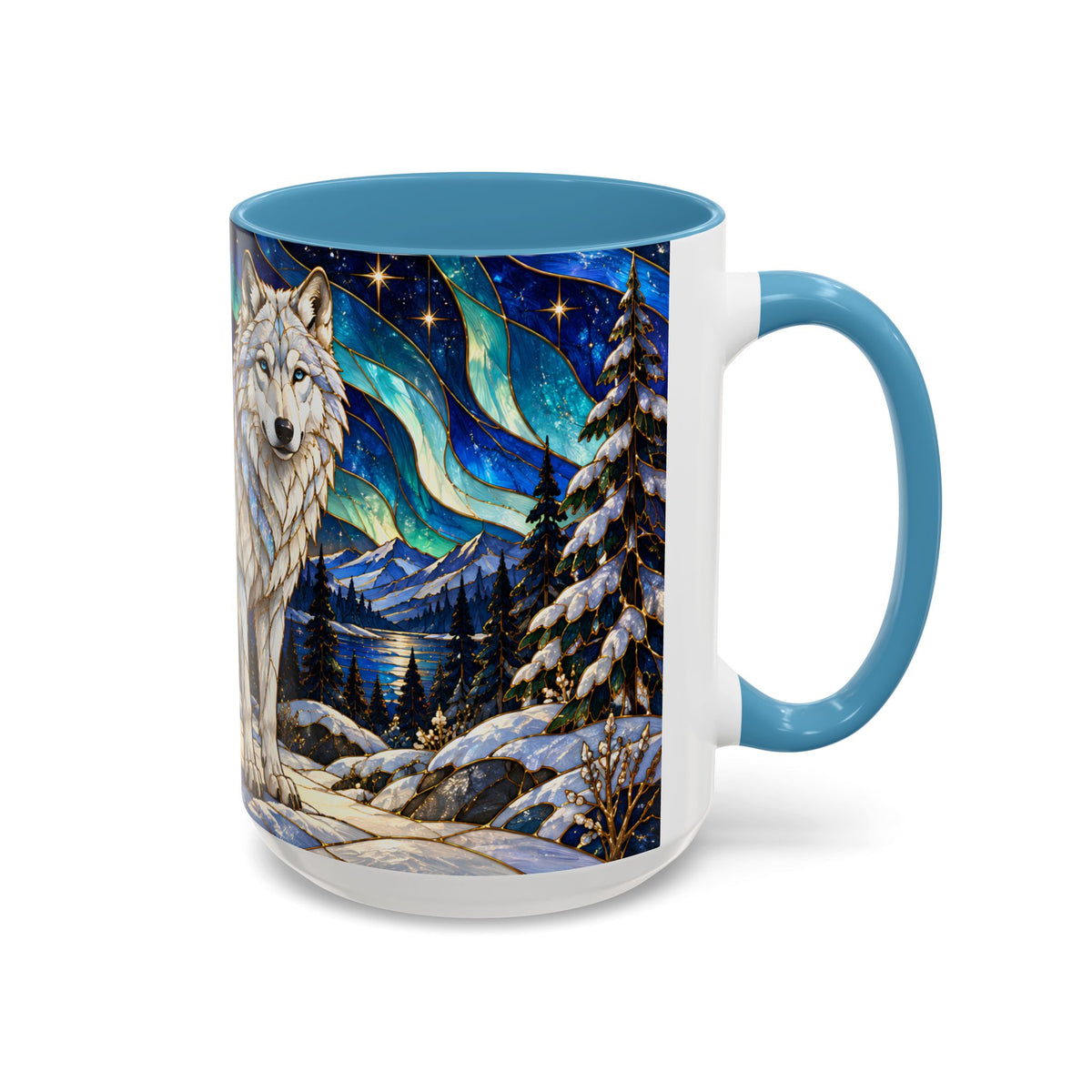 Aurora Lake Wolf Stained Glass Style Mug