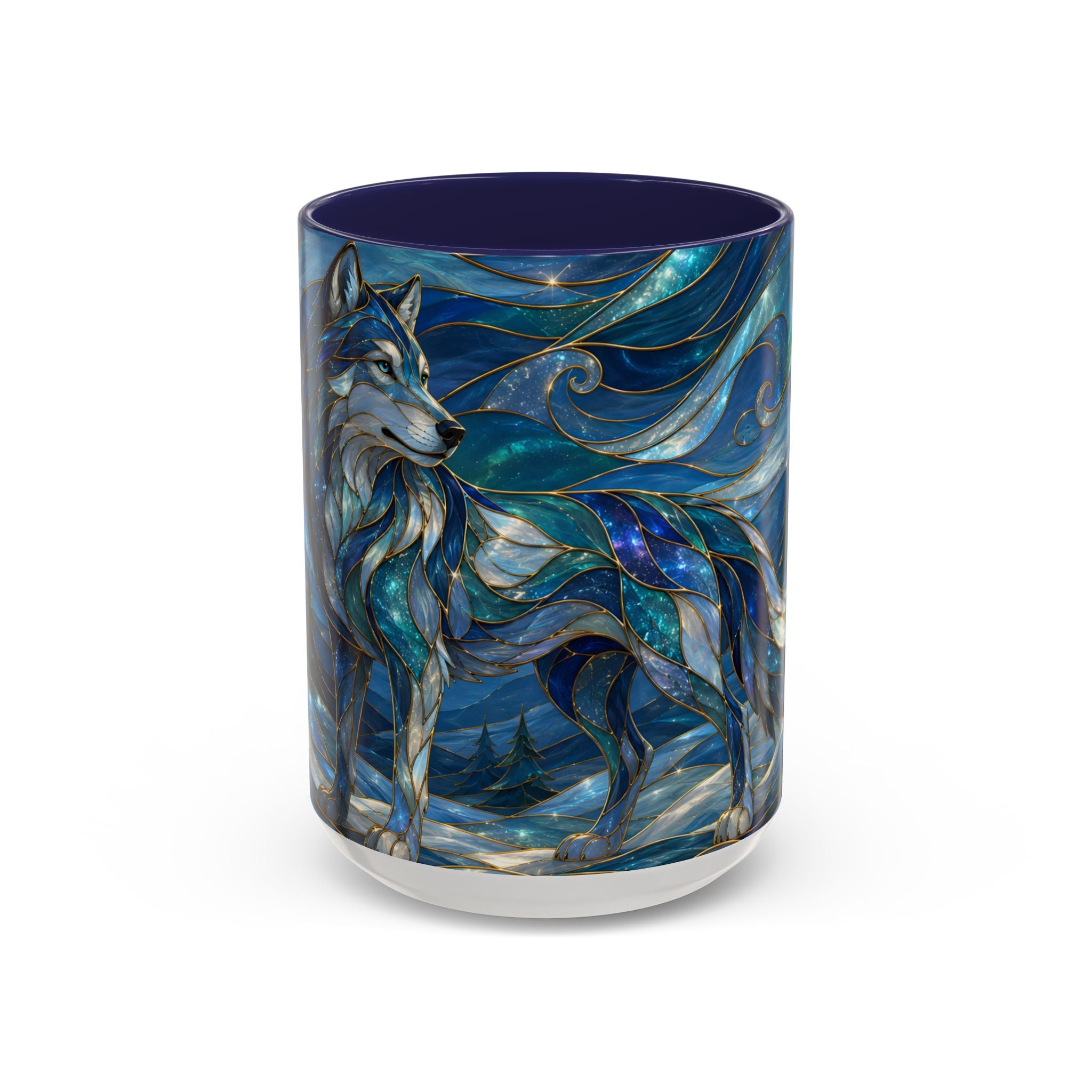 Blue Wolf Stained Glass Style Mug