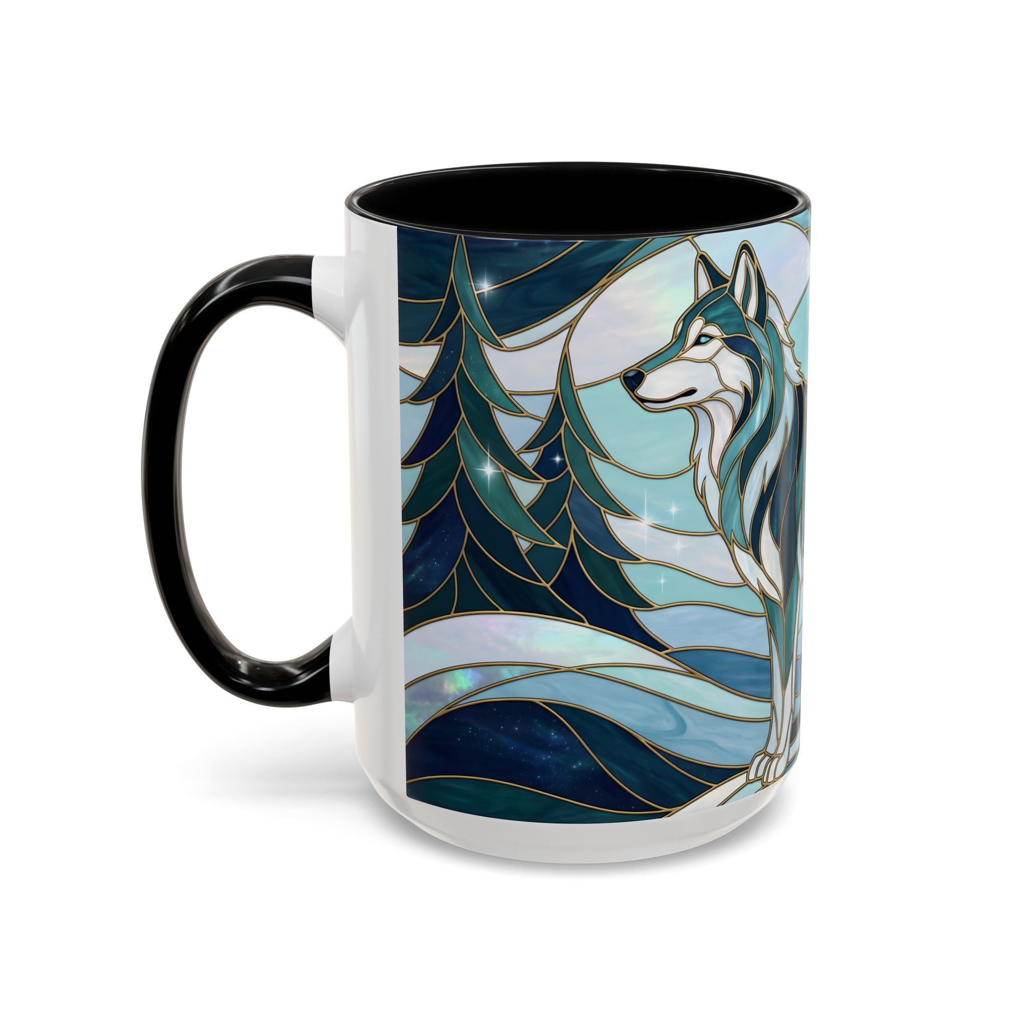 Pine Forest Wolf Stained Glass Style Mug