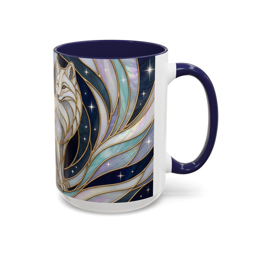 Starlit Arctic Fox Stained Glass Style Mug