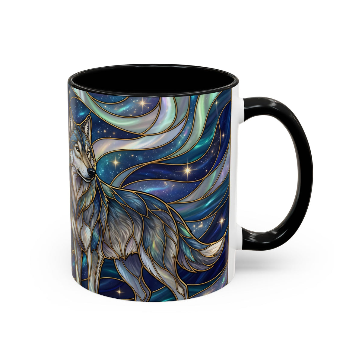 Twin Wolves Stained Glass Style Mug