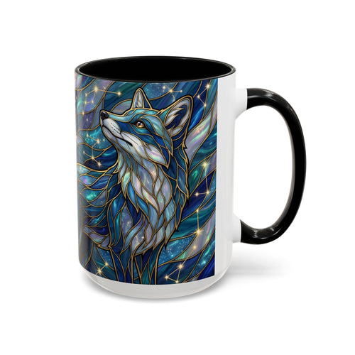 Celestial Blue Fox Stained Glass Style Mug