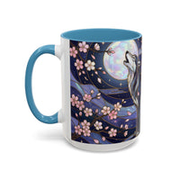 Night Sakura Wolf Stained Glass Style Wolf Coffee Mug