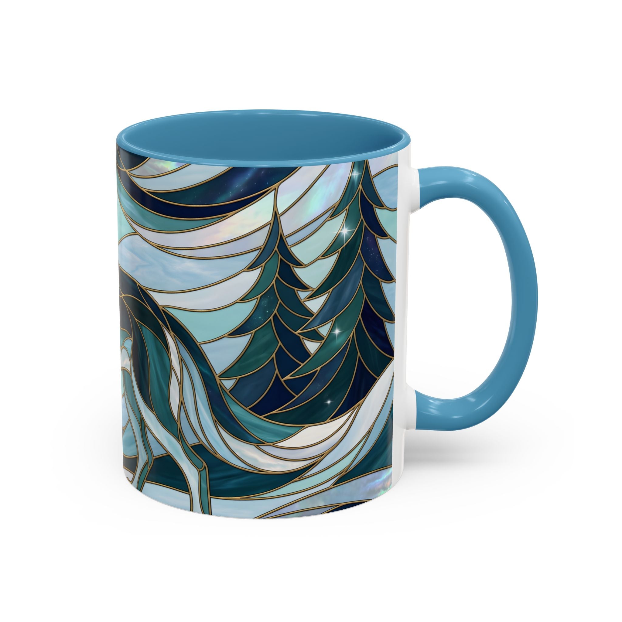 Pine Forest Wolf Stained Glass Style Mug