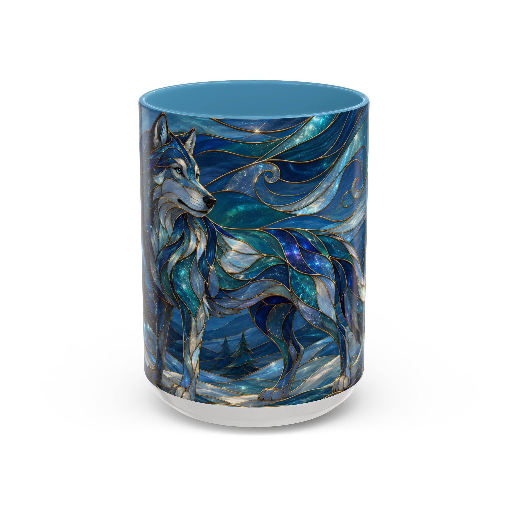 Blue Wolf Stained Glass Style Mug