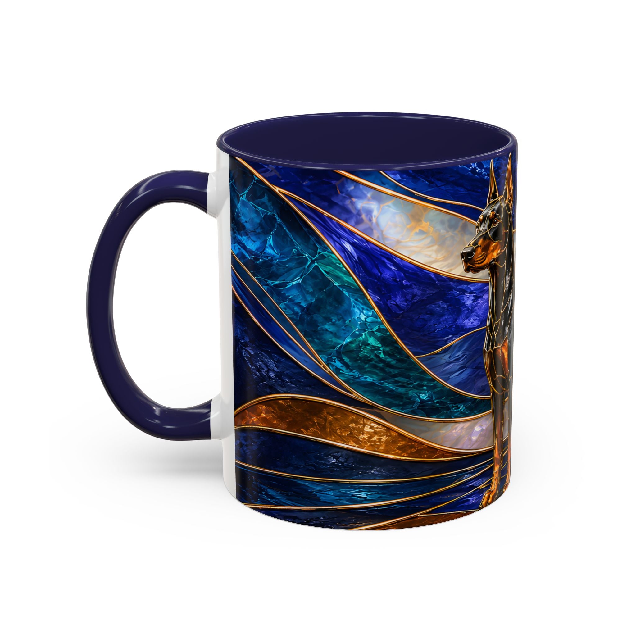 Blue Wave Doberman Pinscher Stained Glass Style Mug