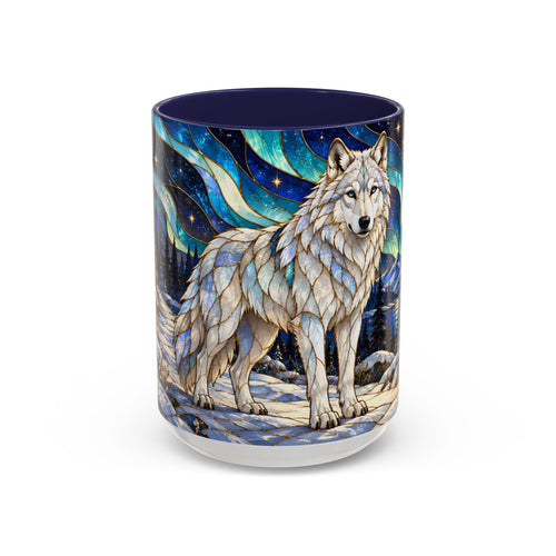 Aurora Lake Wolf Stained Glass Style Mug