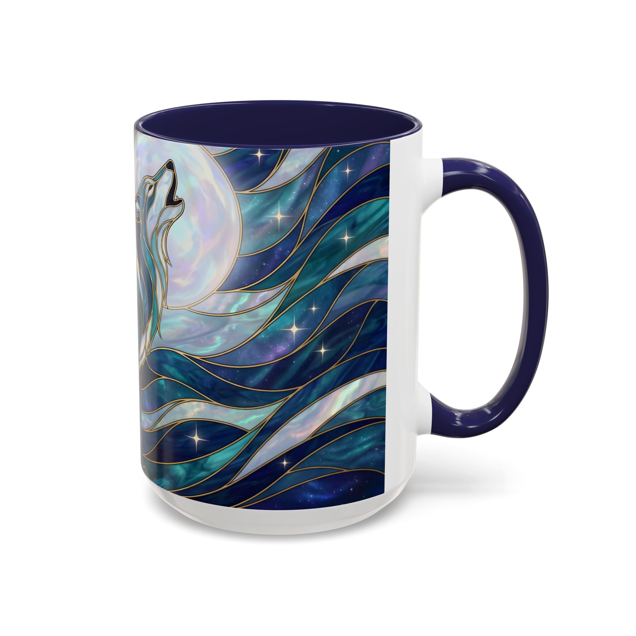 Celestial Blue Wolf Stained Glass Style Mug