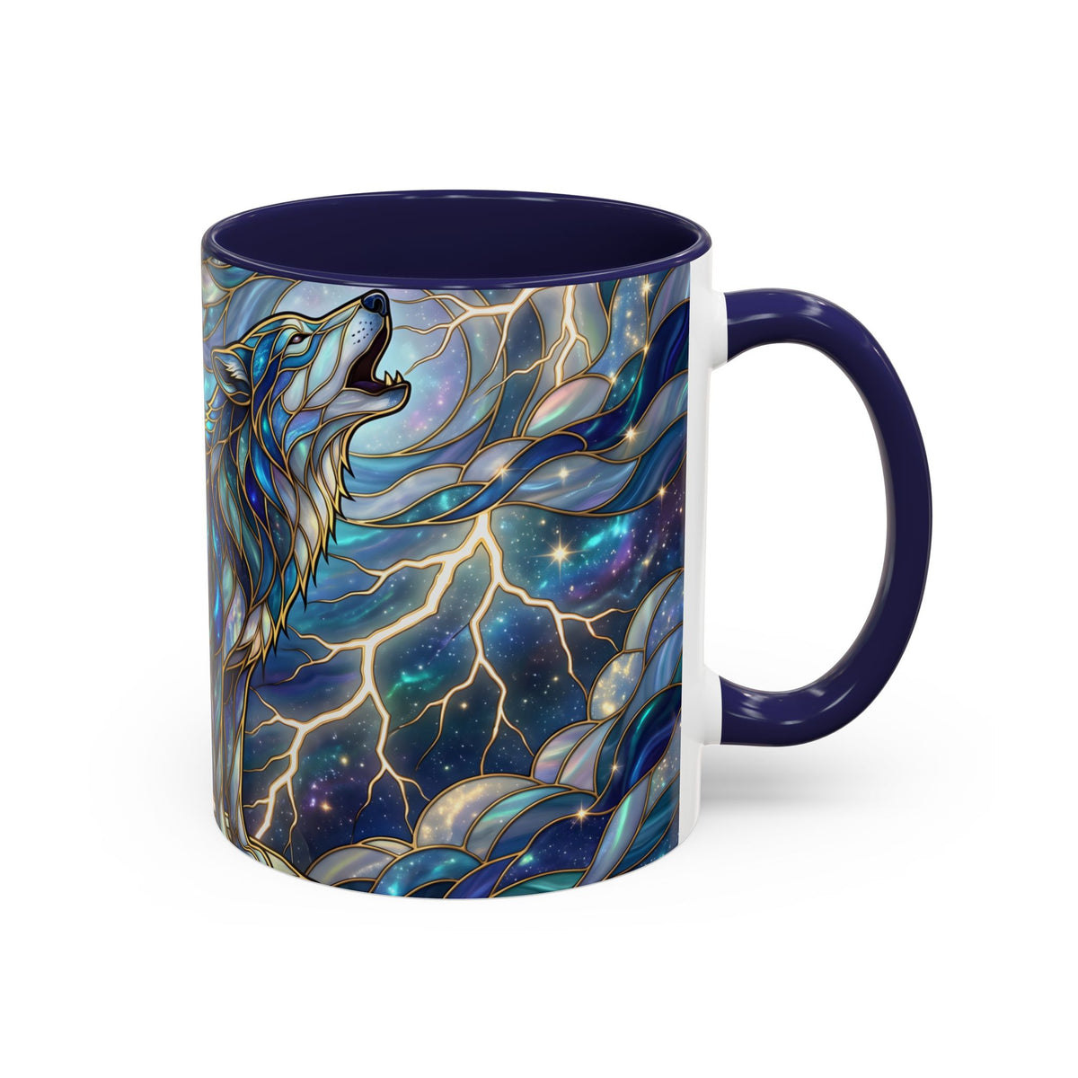 Storm Sky Wolf Stained Glass Style Mug
