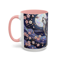 Night Sakura Wolf Stained Glass Style Wolf Coffee Mug