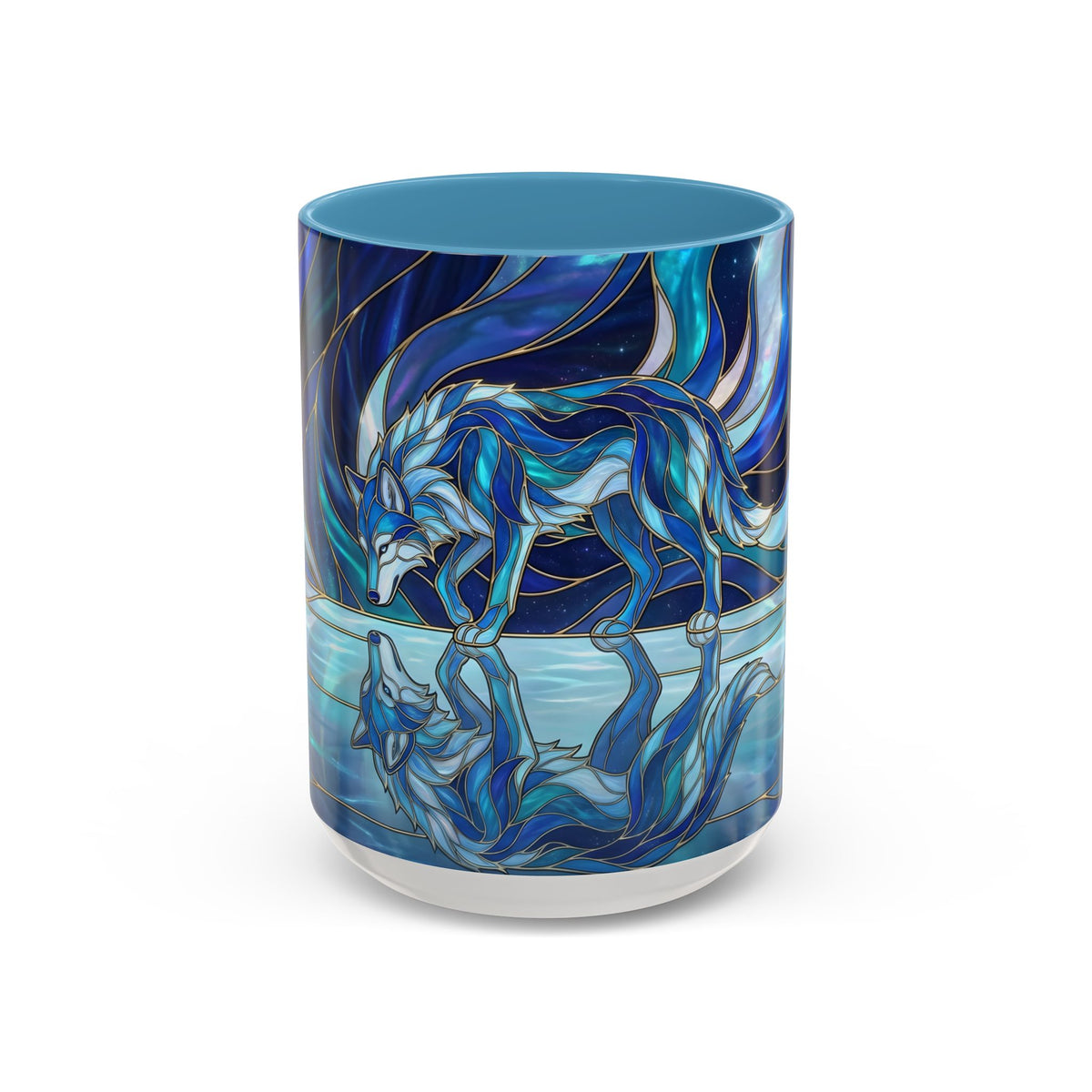 Cobalt Wolf Reflection Stained Glass Style Mug