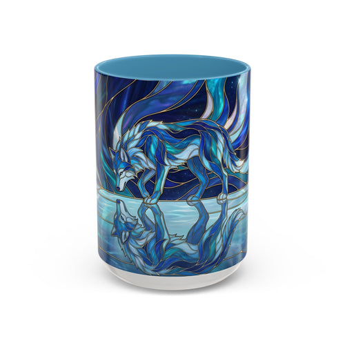 Cobalt Wolf Reflection Stained Glass Style Mug