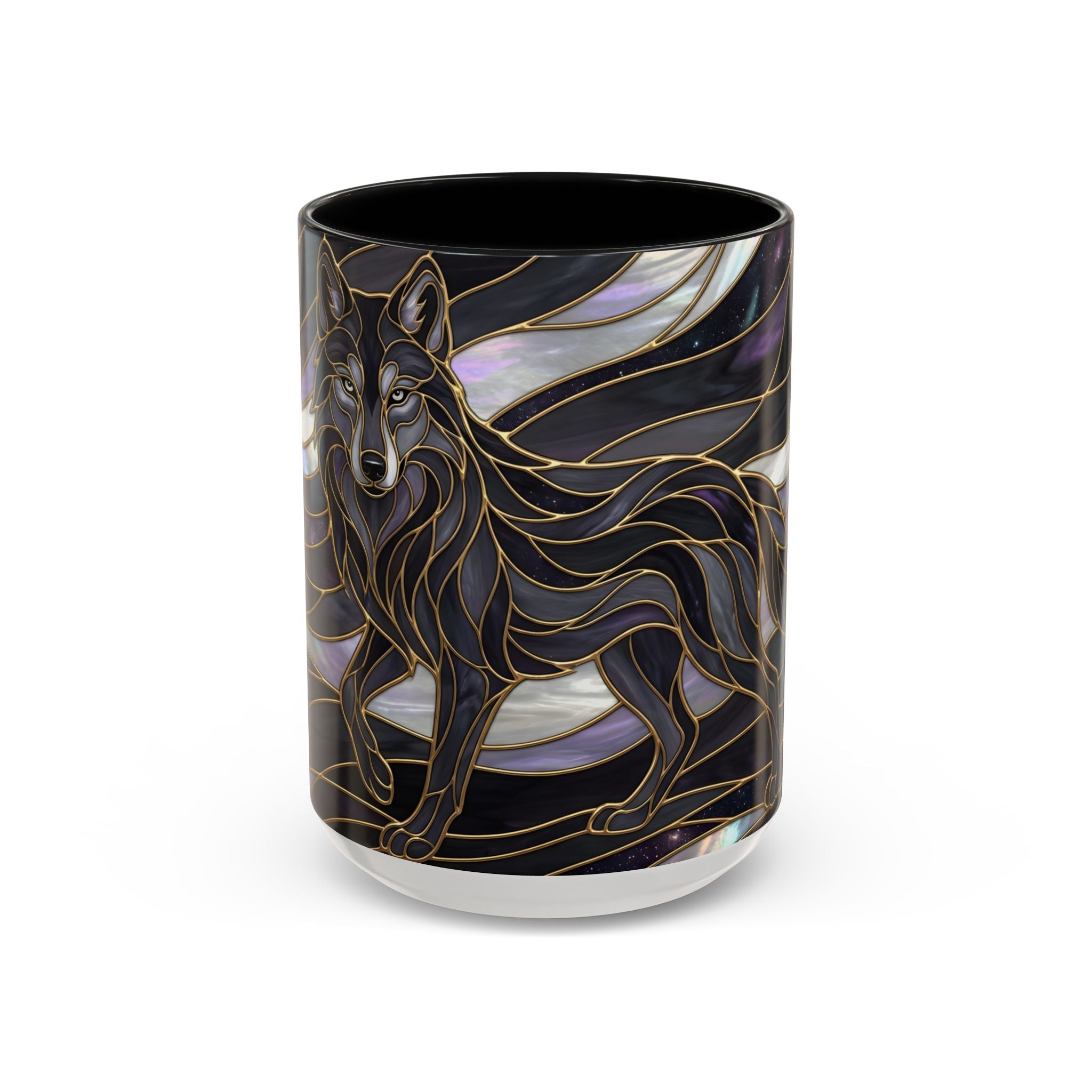 Obsidian Wolf Stained Glass Style Mug