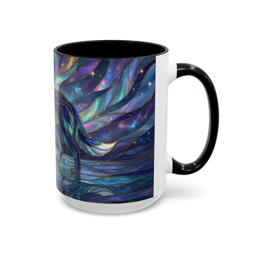 Starlit Lake Wolf Stained Glass Style Mug