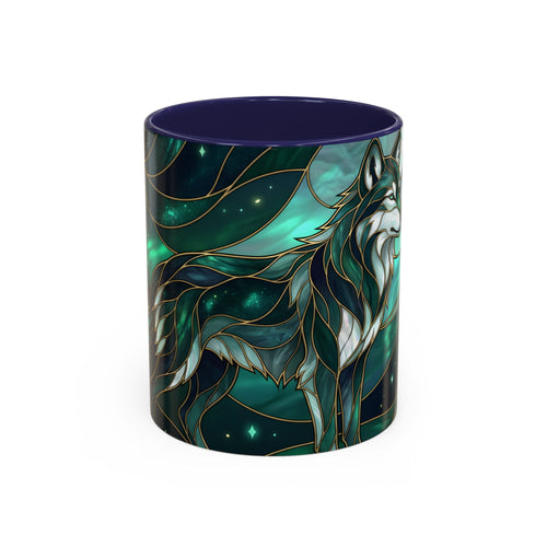 Teal Green Wolf Stained Glass Style Mug
