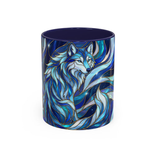 Cobalt Wolf Guardian Stained Glass Style Mug