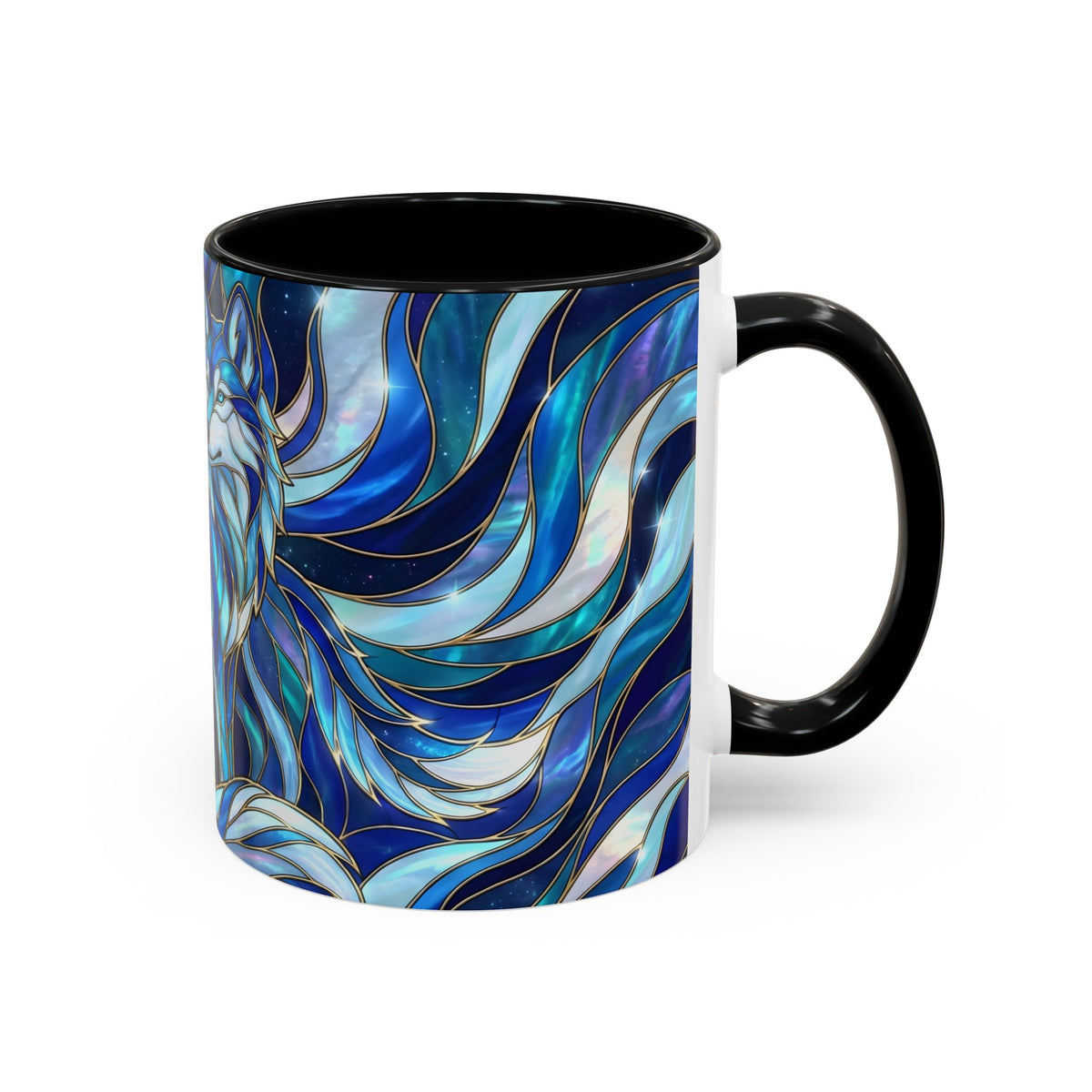 Cobalt Wolf Duo Stained Glass Style Mug