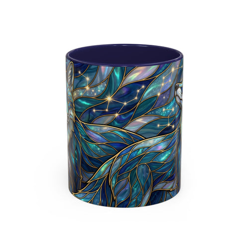 Celestial Blue Fox Stained Glass Style Mug