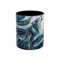 Celestial Blue Wolf Stained Glass Style Mug