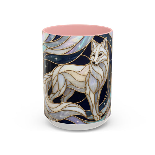 Starlit Arctic Fox Stained Glass Style Mug