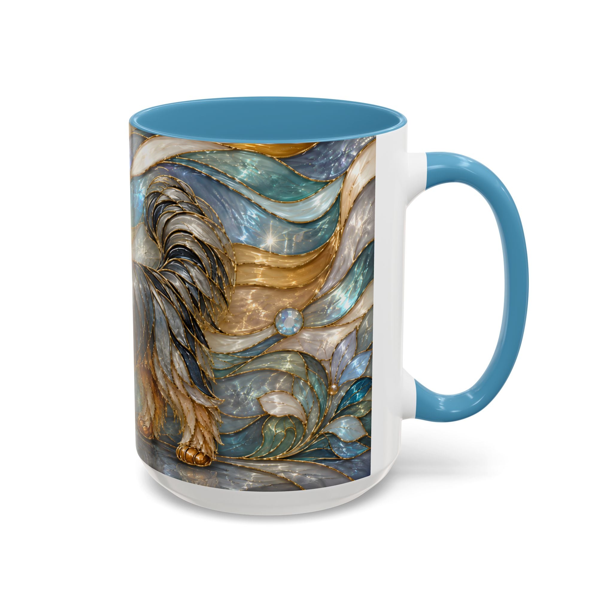 Blue Glow Yorkshire Terrier Stained Glass Style Mug