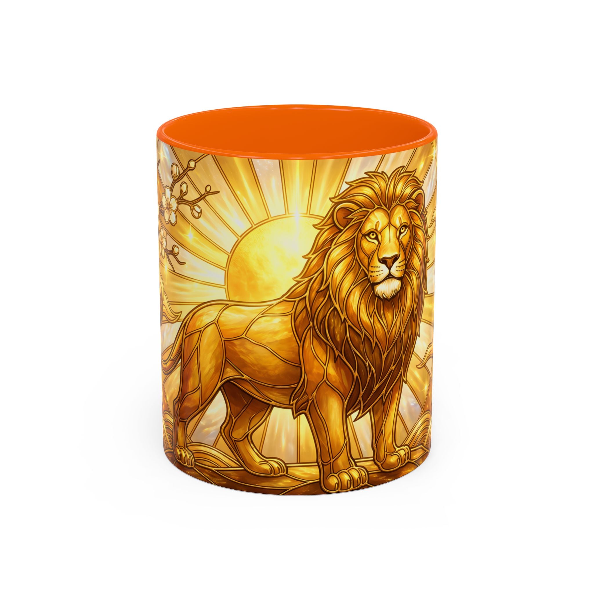 Golden Sakura Lion Stained Glass Style Mug