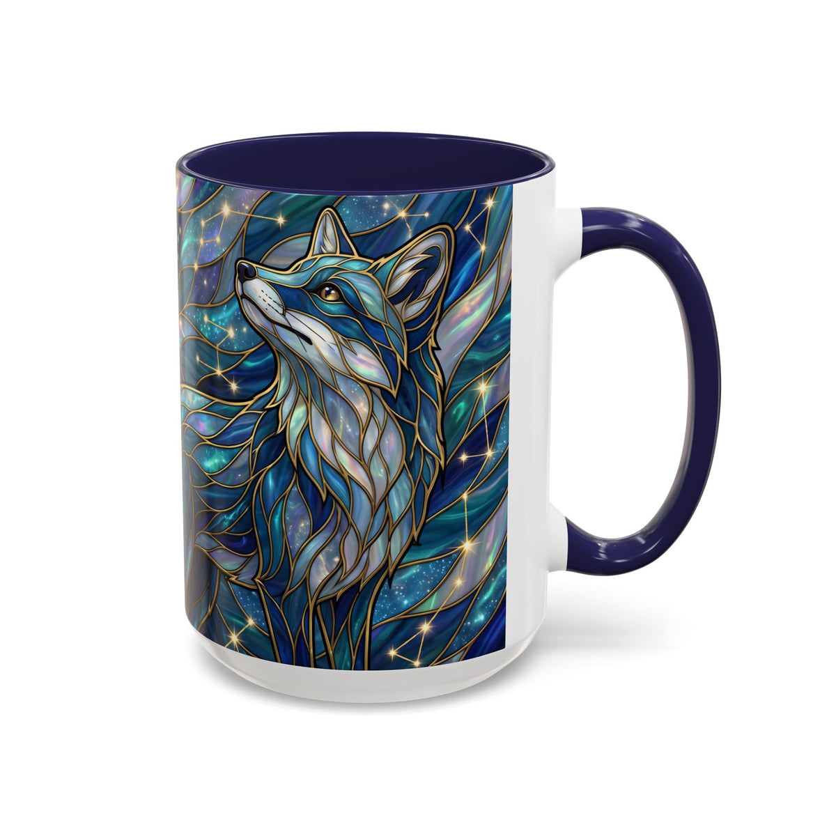 Celestial Blue Fox Stained Glass Style Mug
