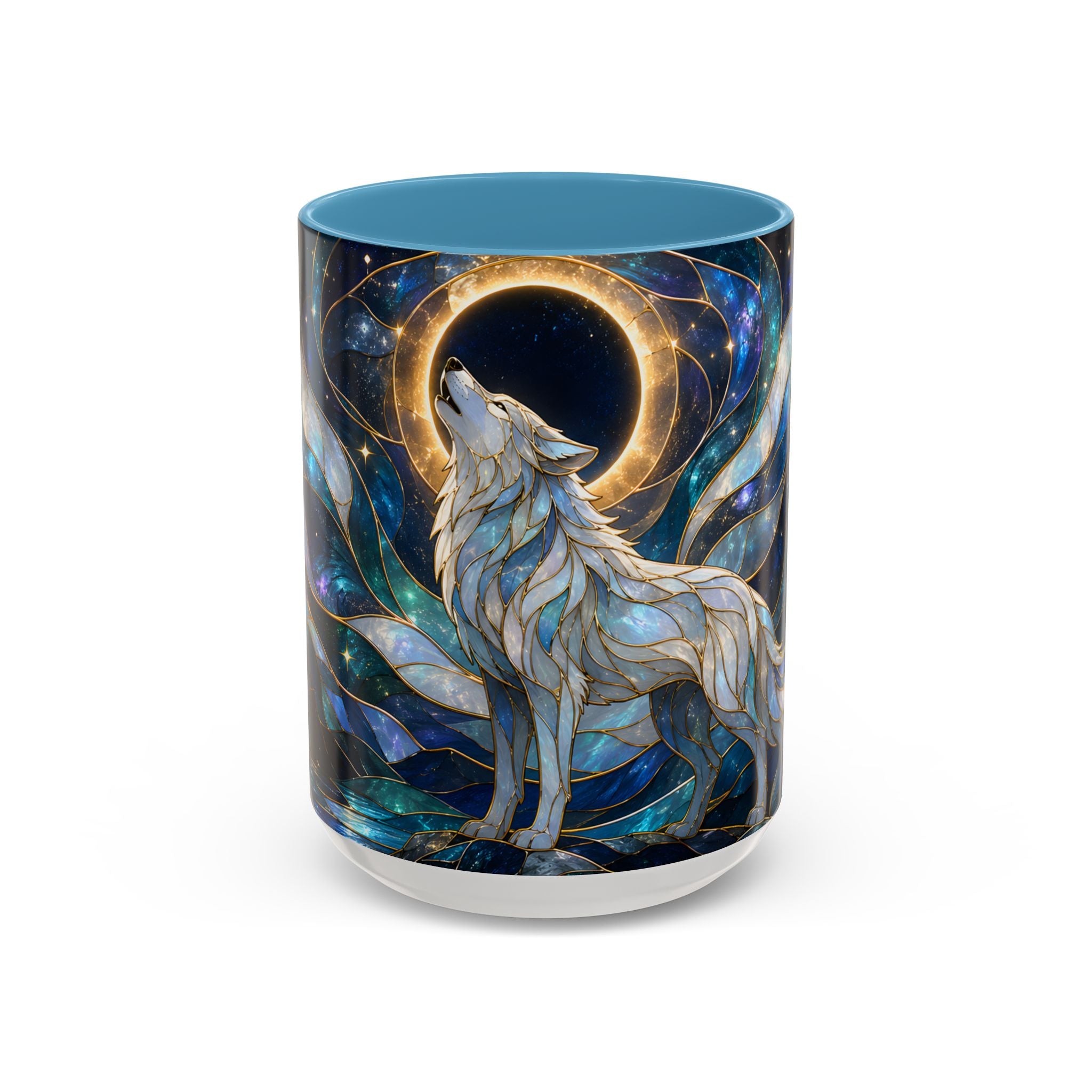 Moonlit Howl Wolf Stained Glass Style Mug
