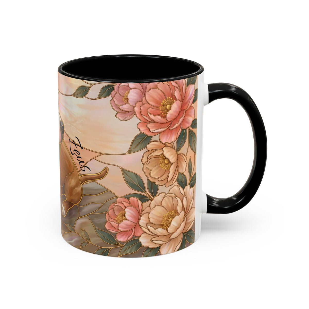 Custom Pet Photo Floral Stained Glass Style Mug