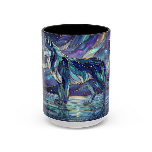 Starlit Lake Wolf Stained Glass Style Mug