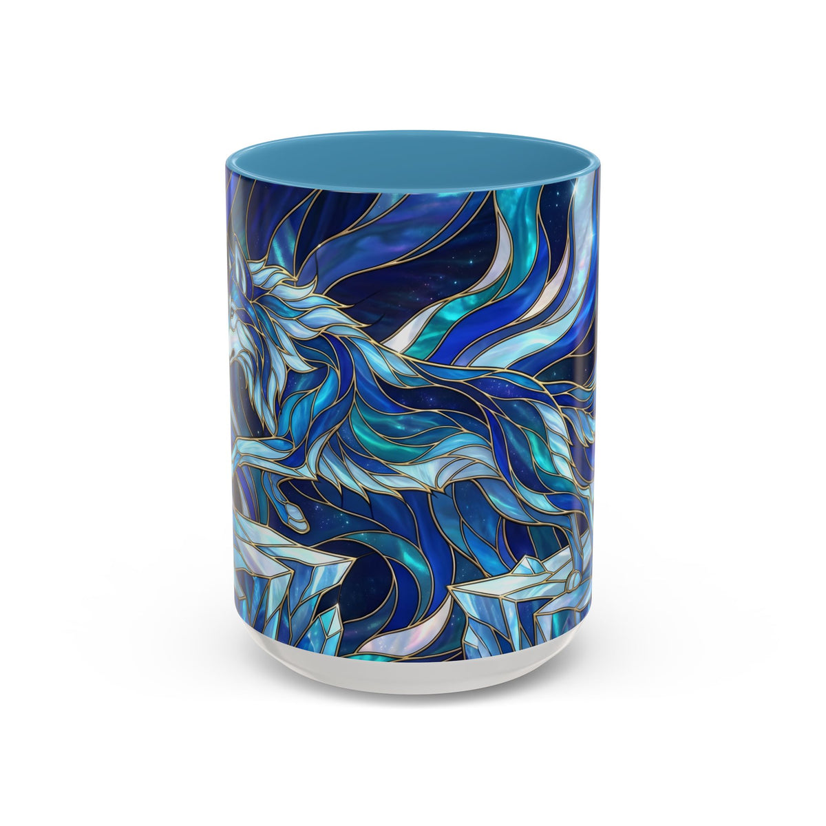 Cobalt Wolf Run Stained Glass Style Mug