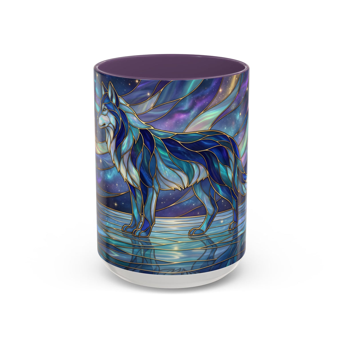 Starlit Lake Wolf Stained Glass Style Mug