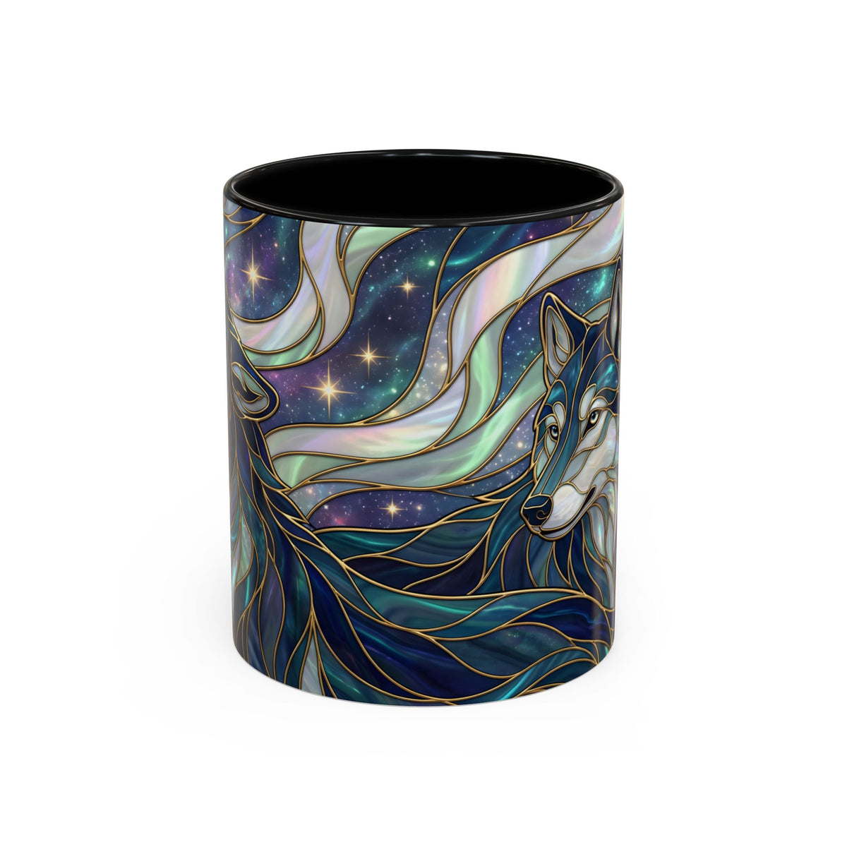 Starlight Wolf Stained Glass Style Mug