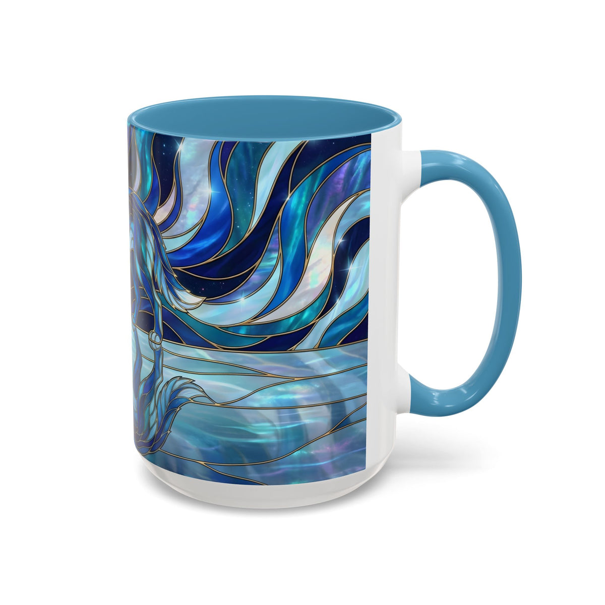 Cobalt Wolf Reflection Stained Glass Style Mug