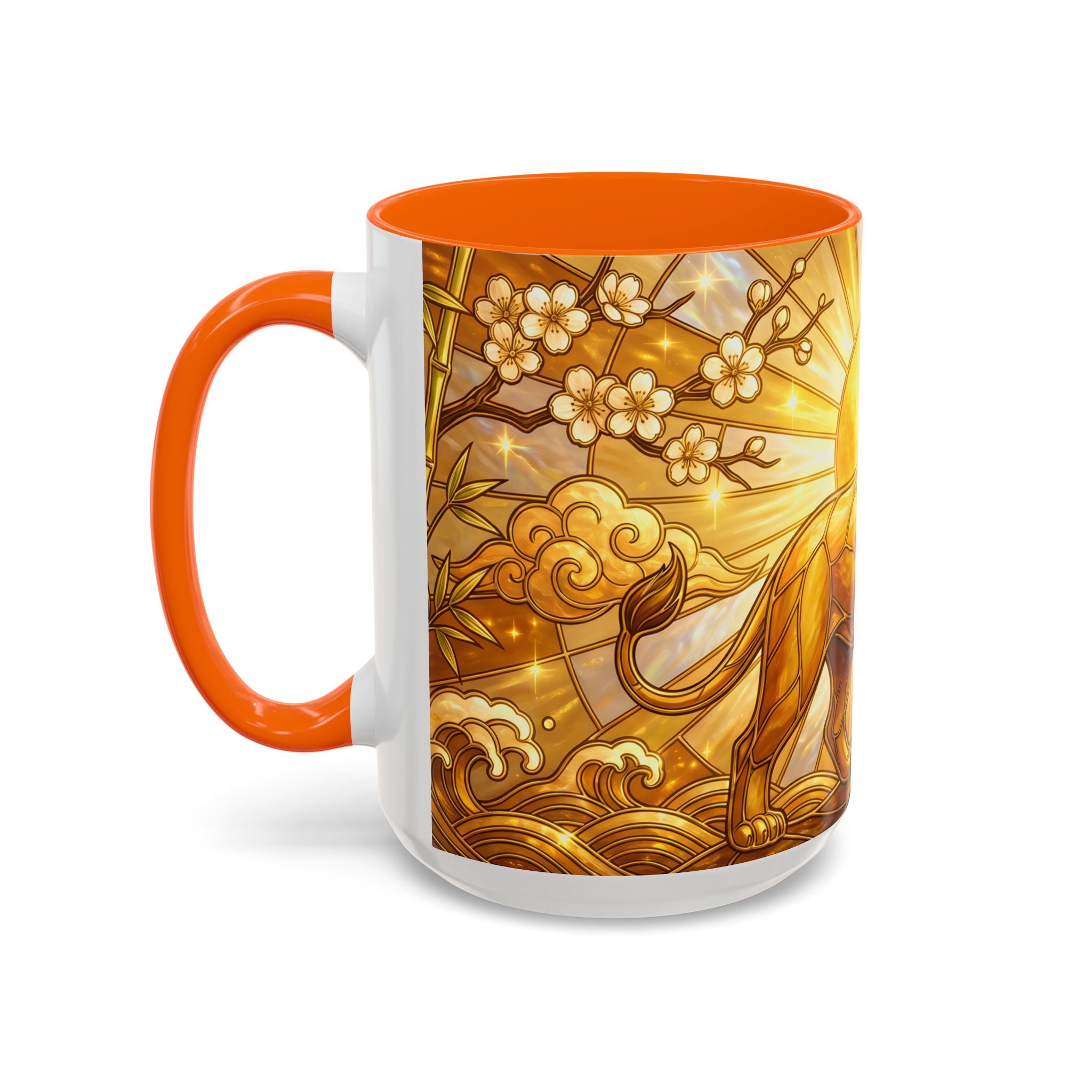 Golden Sakura Lion Stained Glass Style Mug