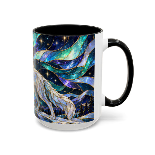 Northern Lights Wolf Stained Glass Style Mug
