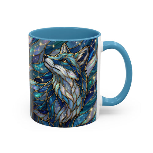 Celestial Blue Fox Stained Glass Style Mug