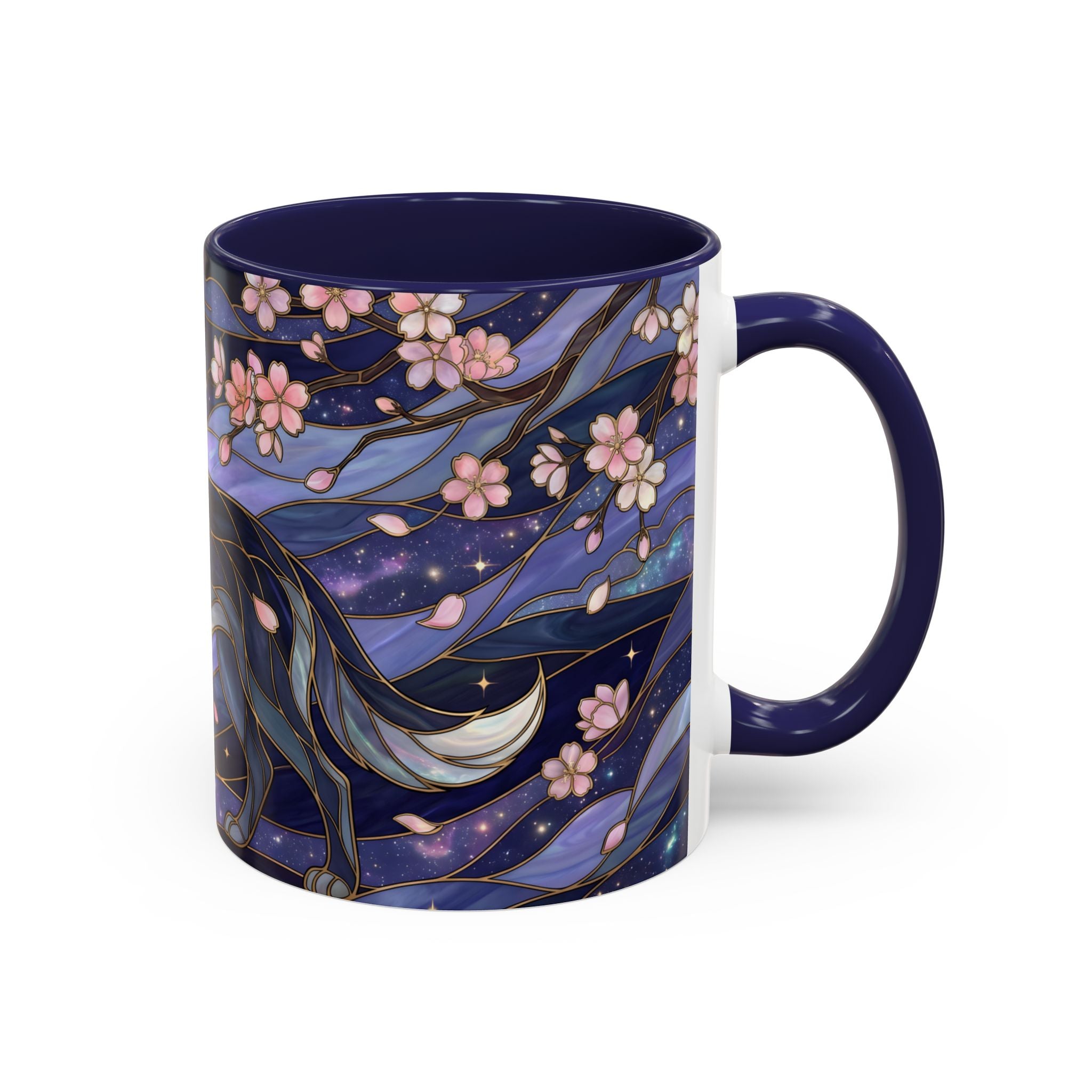 Night Sakura Wolf Stained Glass Style Wolf Coffee Mug