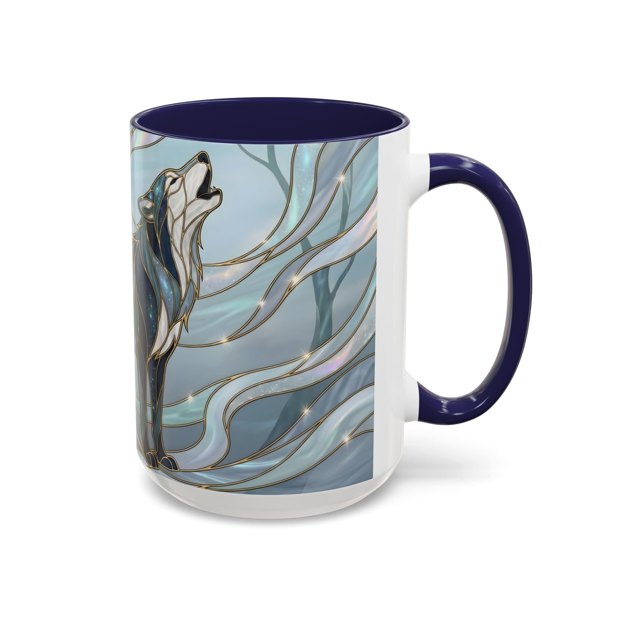 Mystical Blue Wolf Stained Glass Style Mug