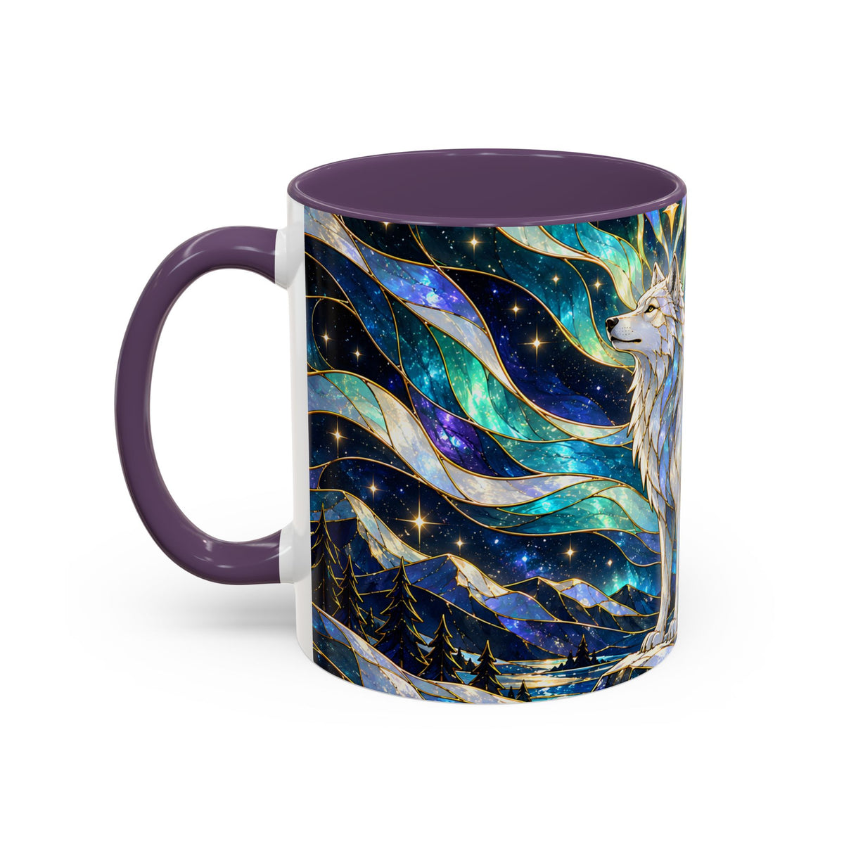 Northern Lights Wolf Stained Glass Style Mug