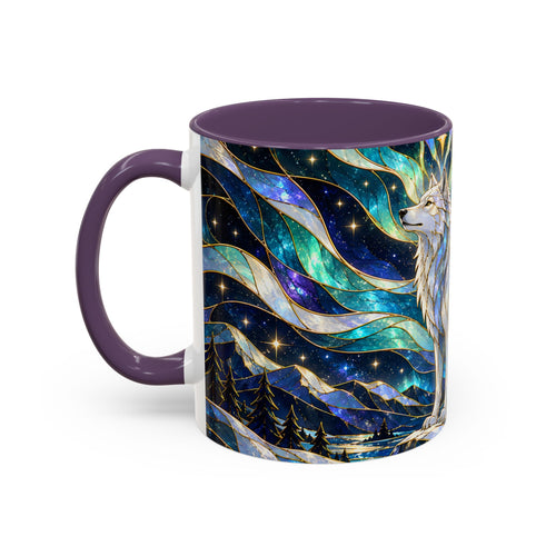 Northern Lights Wolf Stained Glass Style Mug