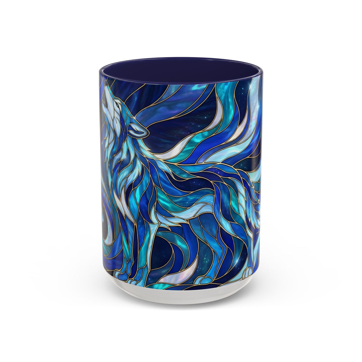 Cobalt Wolf Howl Stained Glass Style Mug