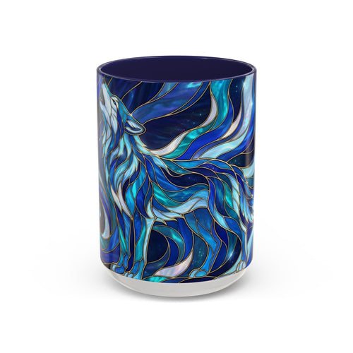 Cobalt Wolf Howl Stained Glass Style Mug