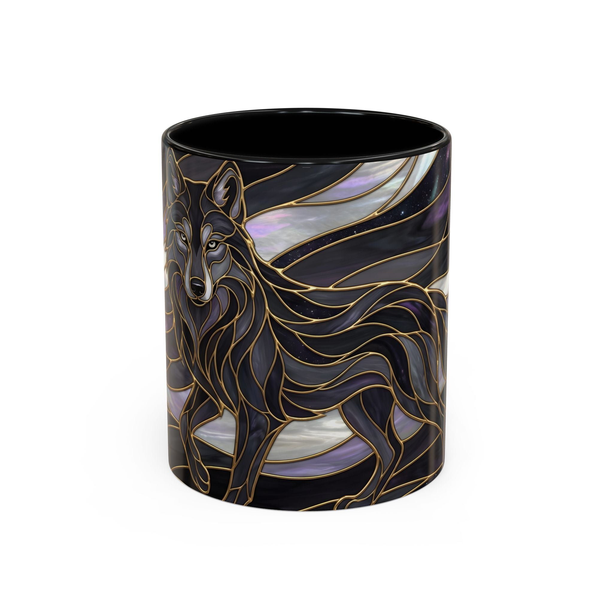 Obsidian Wolf Stained Glass Style Mug