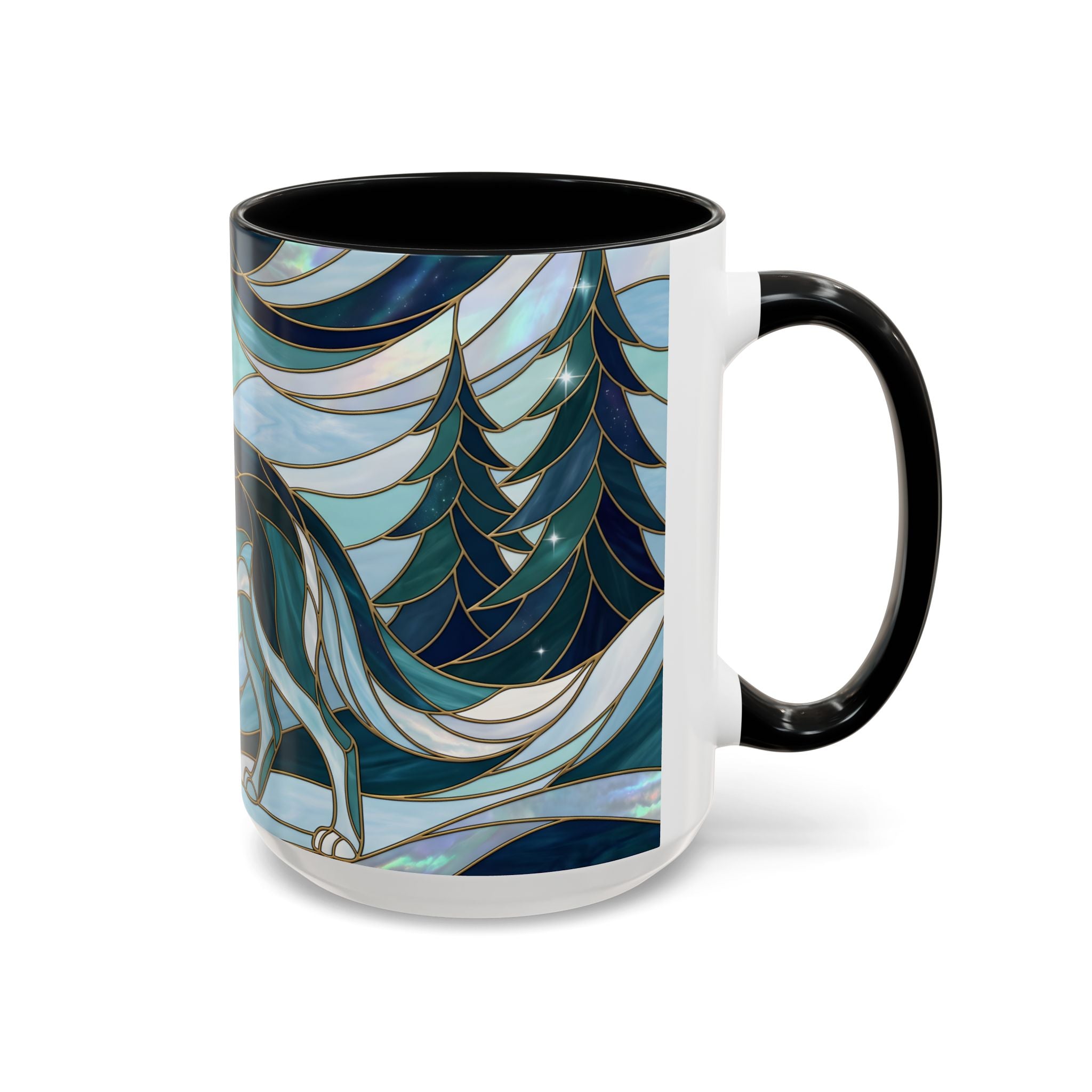 Pine Forest Wolf Stained Glass Style Mug