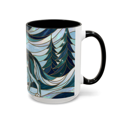 Pine Forest Wolf Stained Glass Style Mug