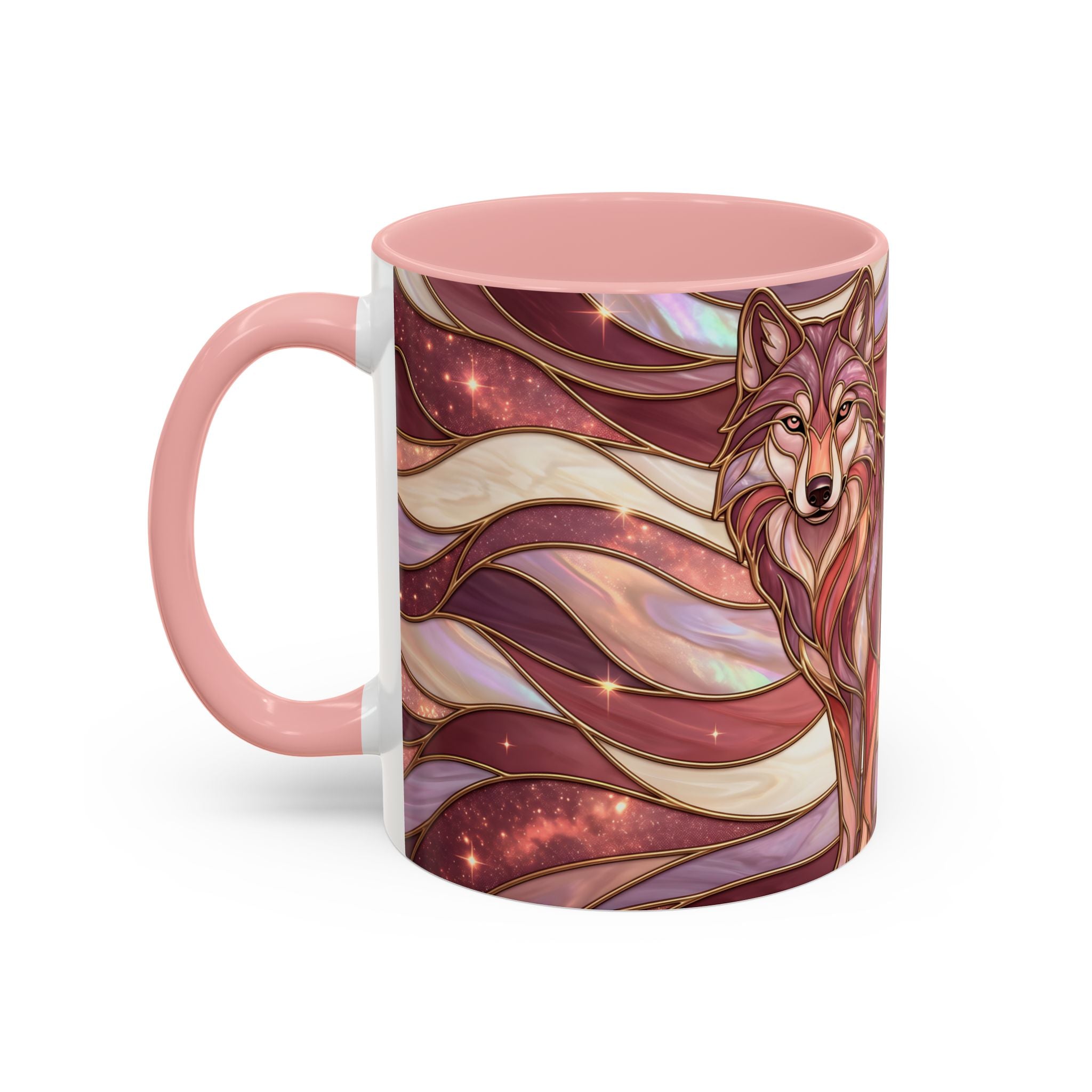 Rose Gold Wolf Stained Glass Style Mug