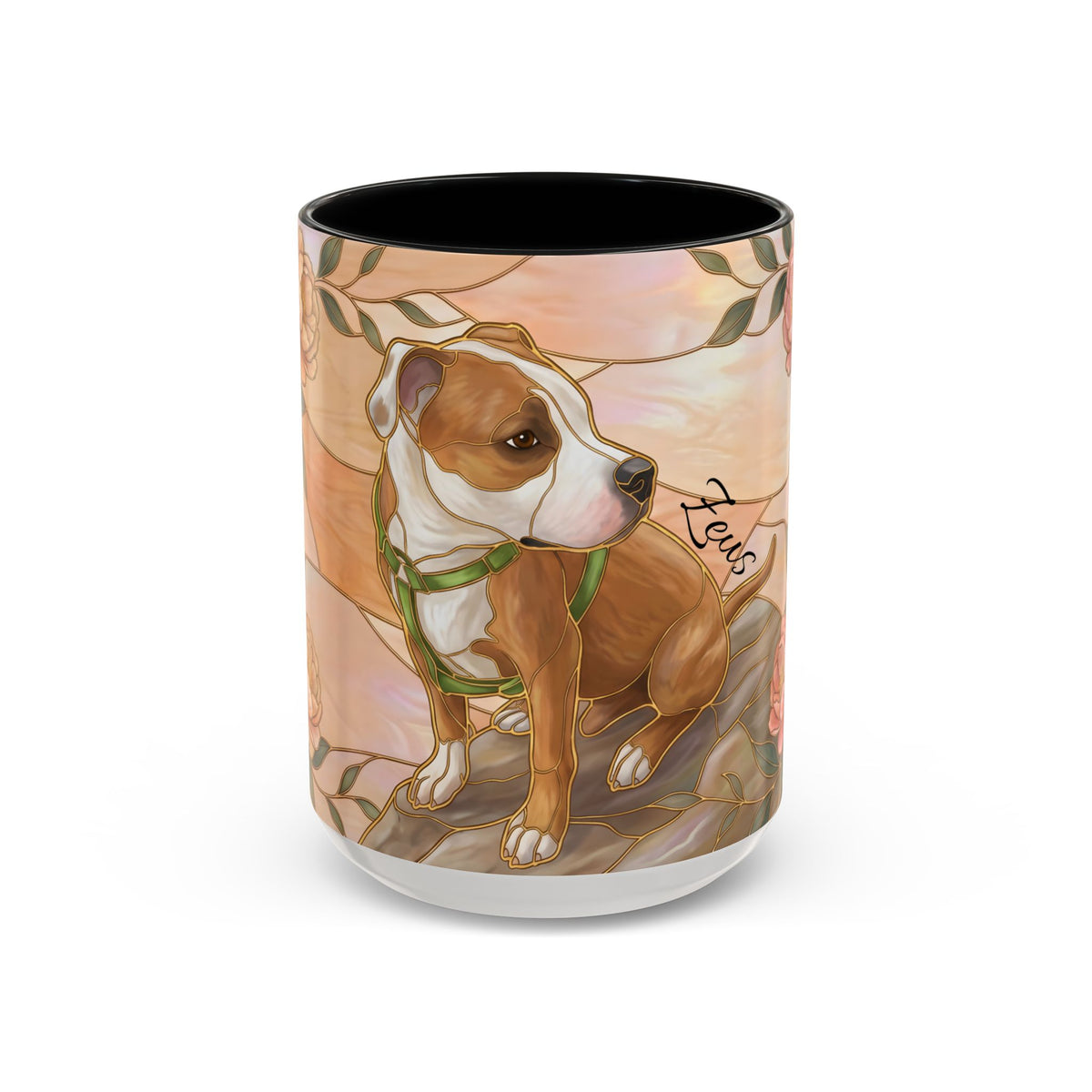 Custom Pet Photo Floral Stained Glass Style Mug