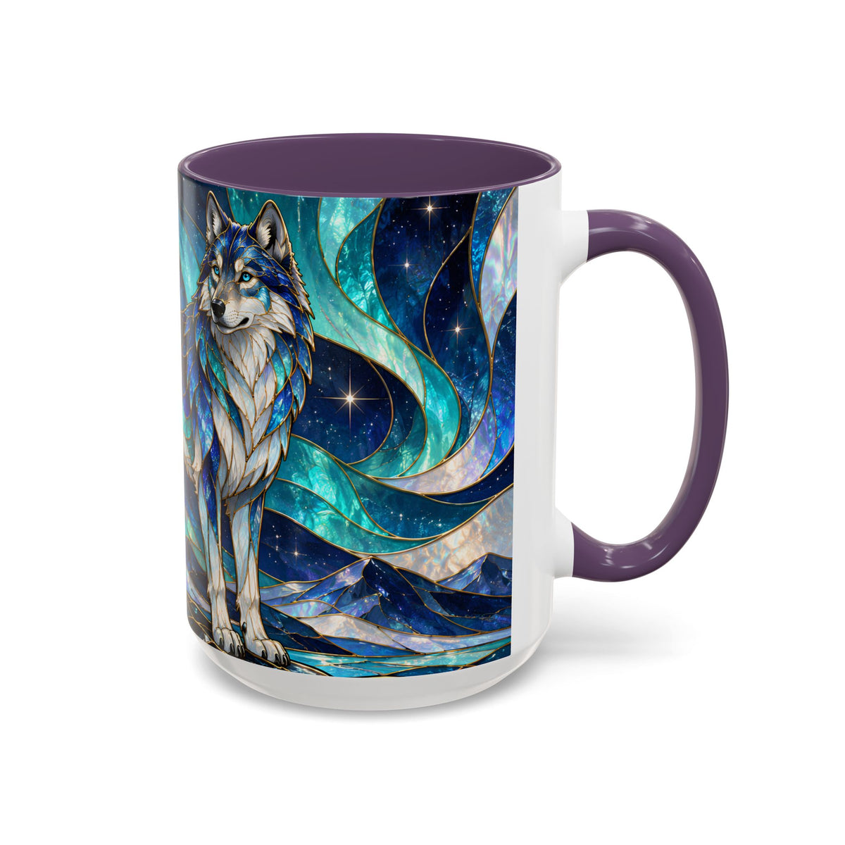 Northern Glow Wolf Stained Glass Style Mug